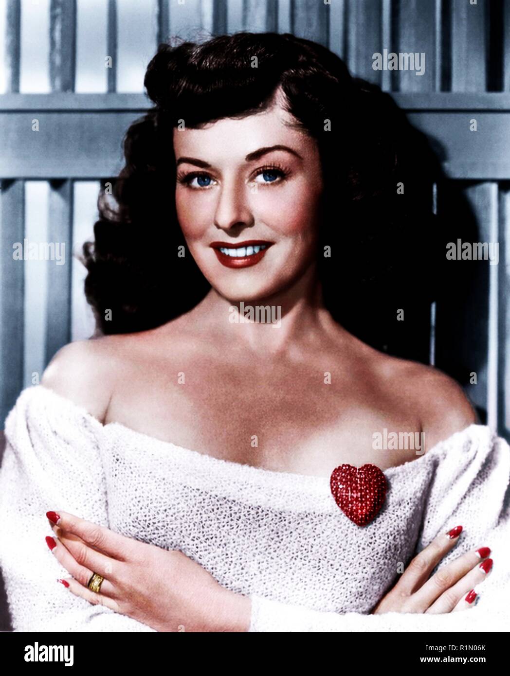 Paulette Goddard (born Marion Levy; June 3, 1910 – April 23, 1990) was an American actress, a child fashion model and a performer in several Broadway productions as a Ziegfeld Girl; she became a major star of Paramount Pictures in the 1940s. Her most notable films were her first major role, as Charlie Chaplin's leading lady in Modern Times, and Chaplin's subsequent film The Great Dictator. She was nominated for an Academy Award for Best Supporting Actress for her performance in So Proudly We Hail! (1943). Her husbands included Chaplin, Burgess Meredith, and Erich Maria Remarque. Hollywood Phot Stock Photo