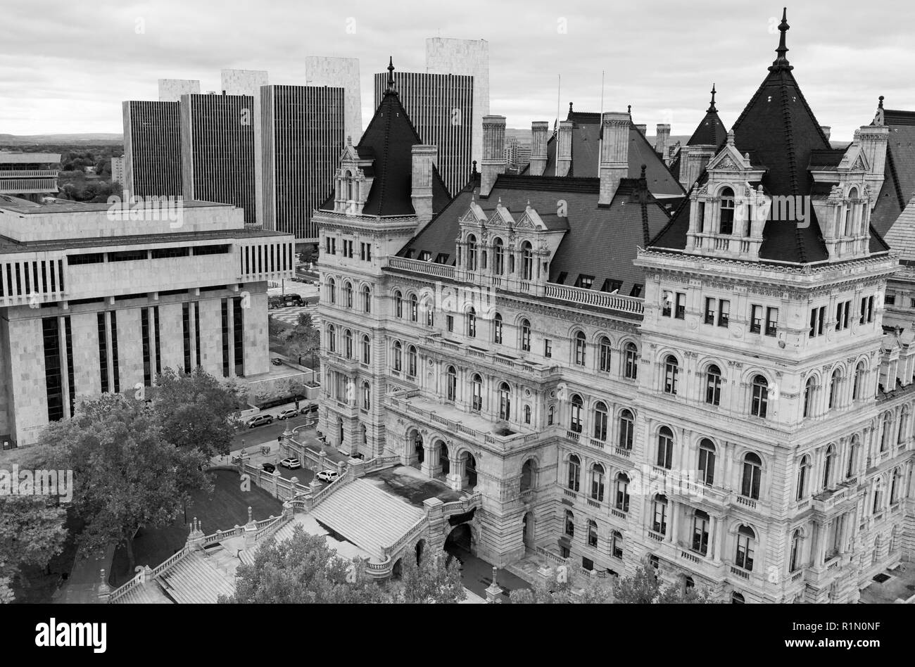 Its a crisp cold day in Albany New York downtown at the statehouse in the aerial view Stock Photo