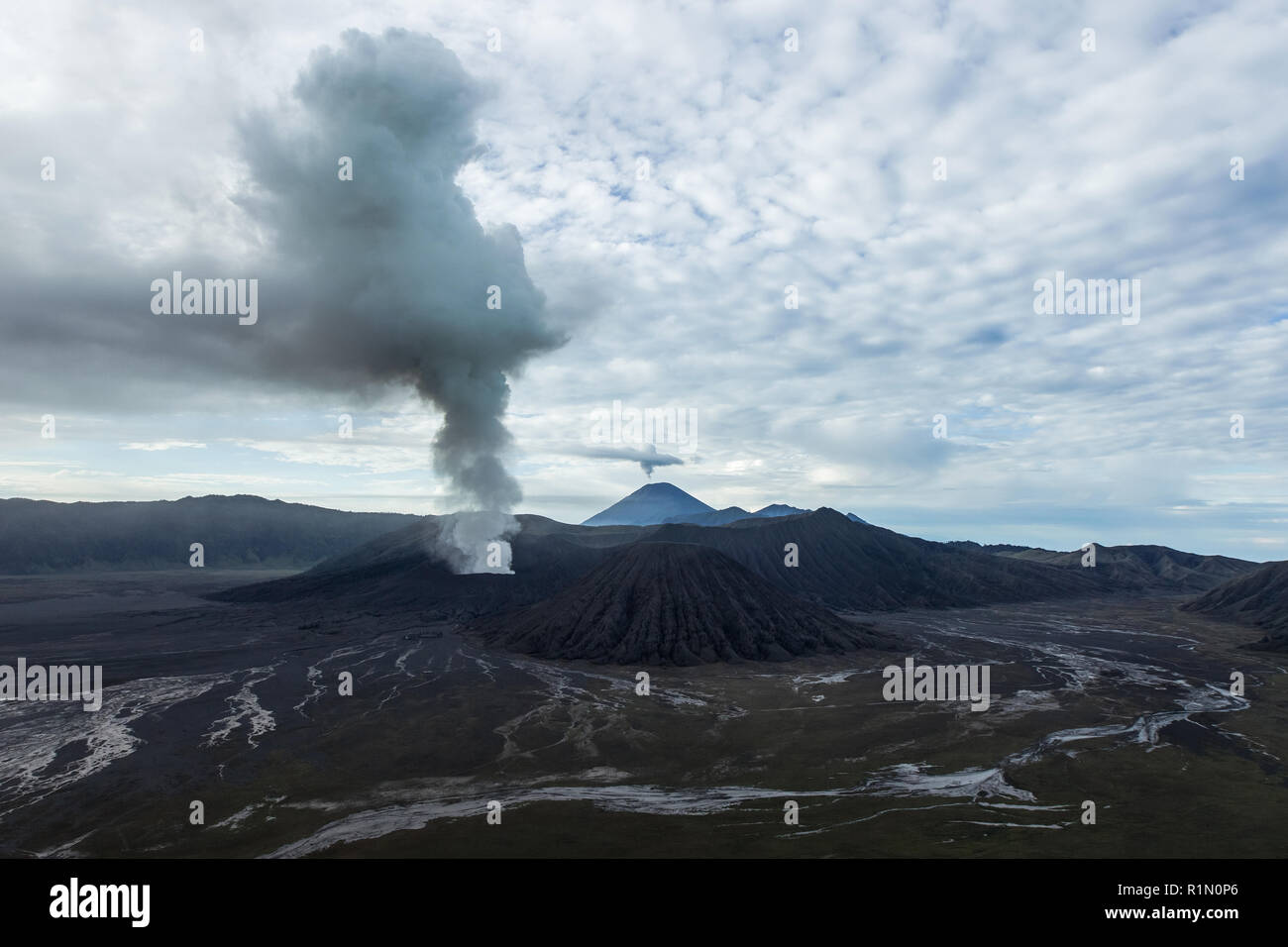 Bromo volcano eruption on Java island in Indonesia Stock Photo