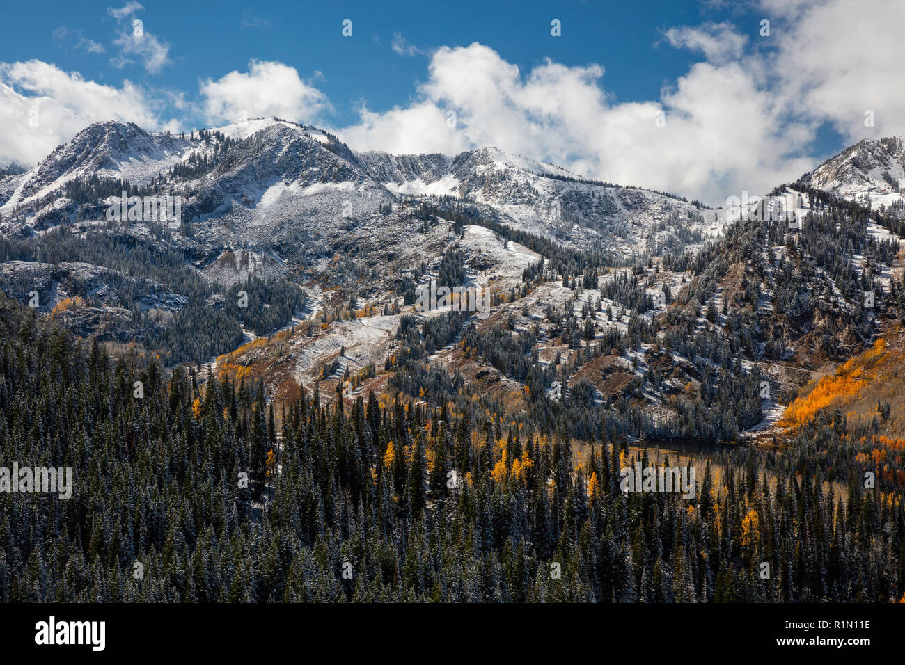 Brighton in autumn after a snowfall, Big Cottonwood Canyon, Wasatch ...