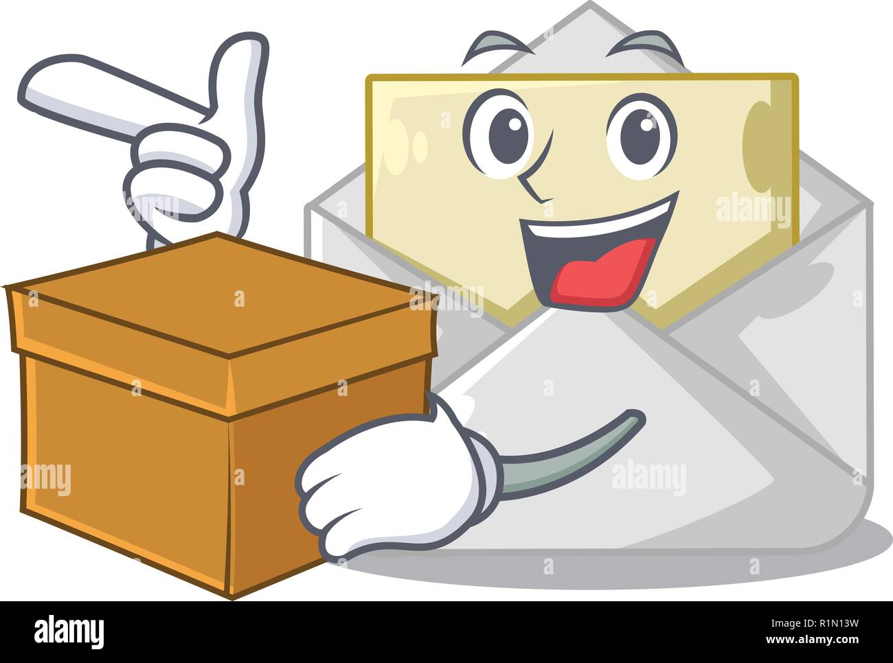 With box open envelope greeting posters on character Stock Vector