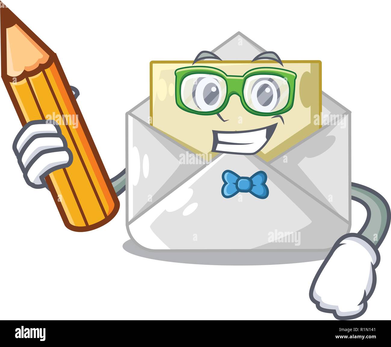 Student open envelope greeting posters on character Stock Vector