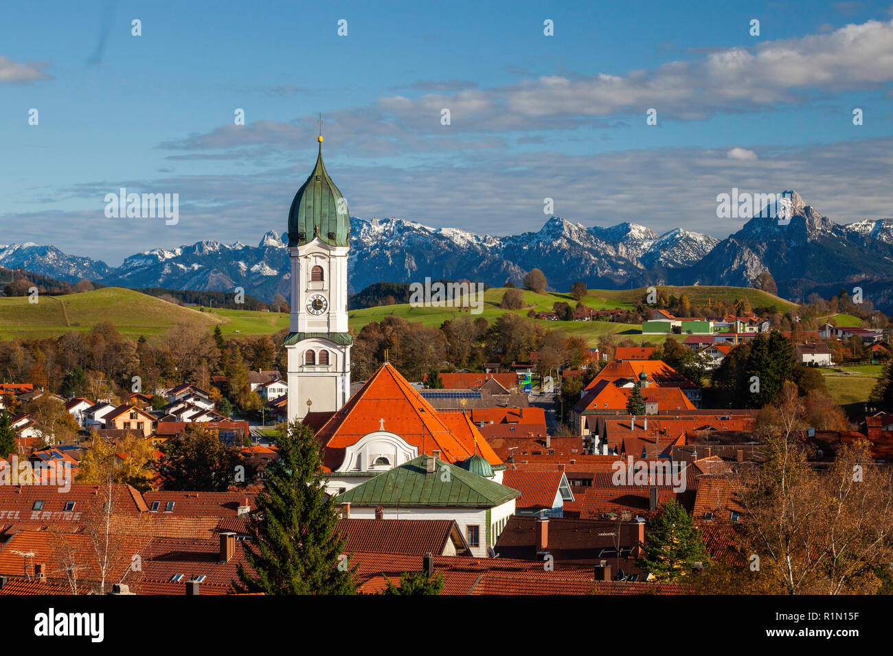Nesselwang and the Alps, Allgau, Swabia, Bavaria, Germany Stock Photo