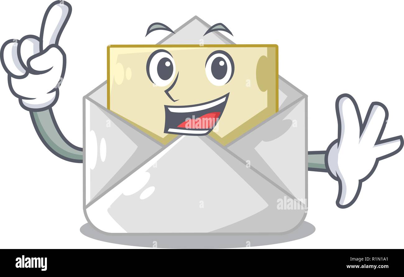 Finger envelope opened on shape white mascot Stock Vector