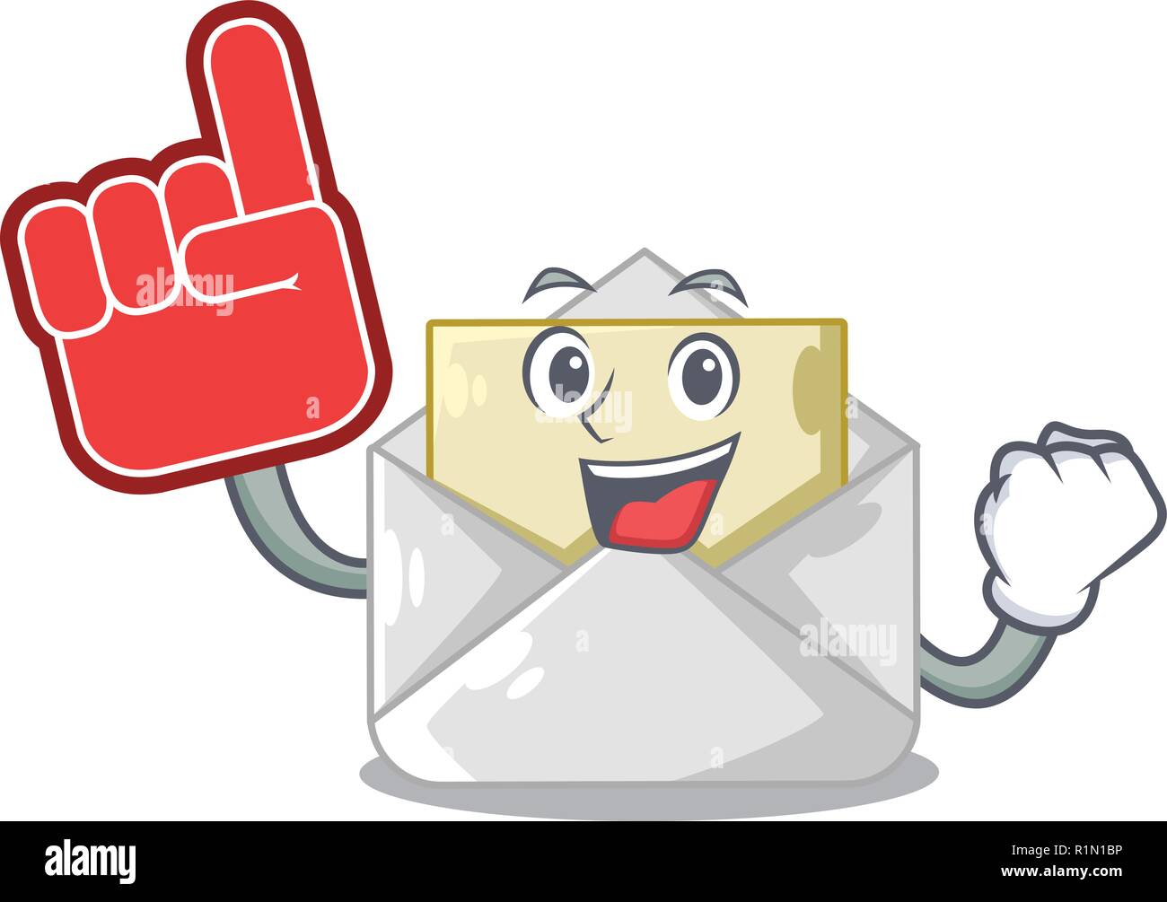 Foam finger envelope opened on shape white mascot Stock Vector