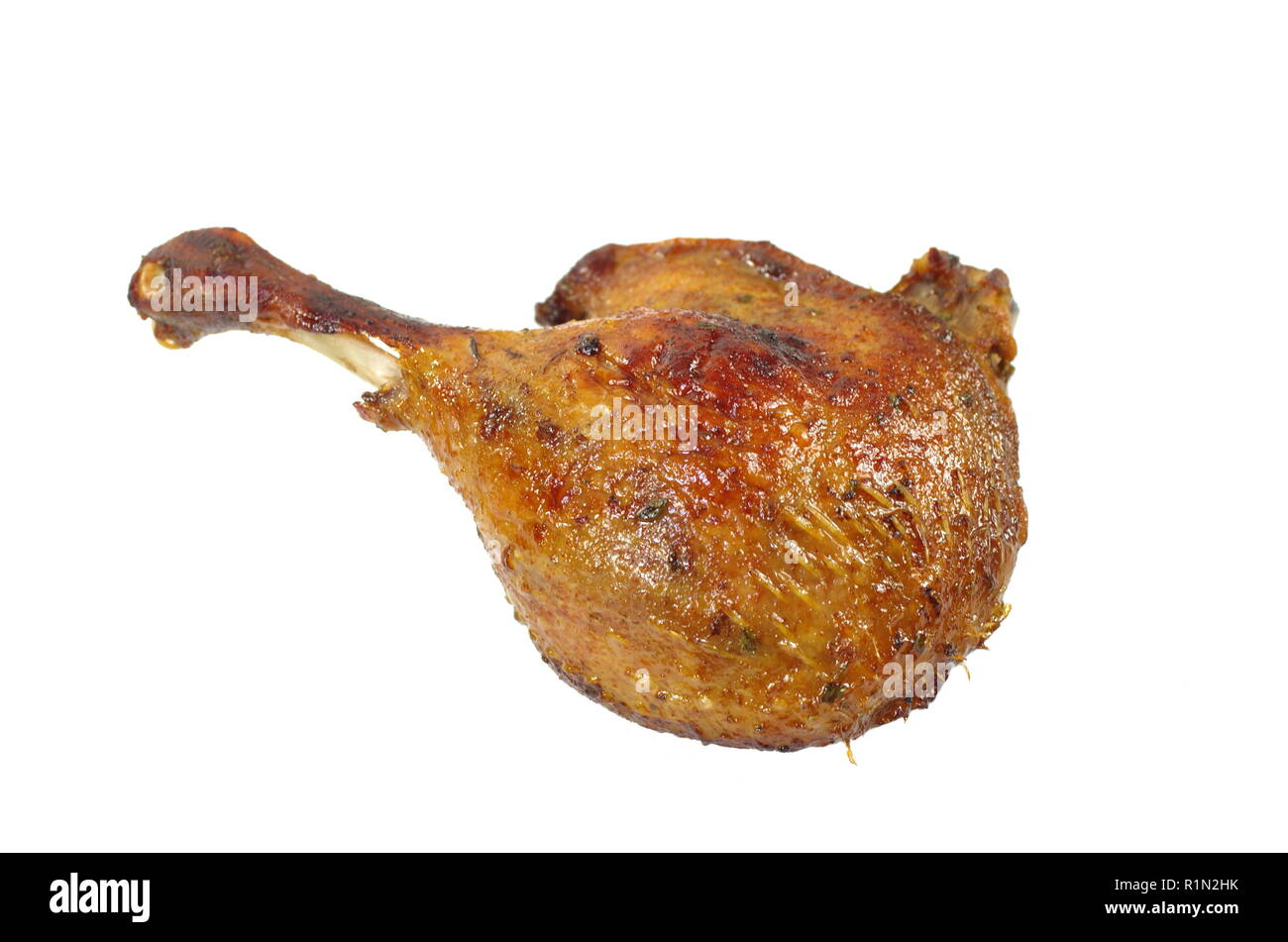roast leg duck on white background Stock Photo - Alamy