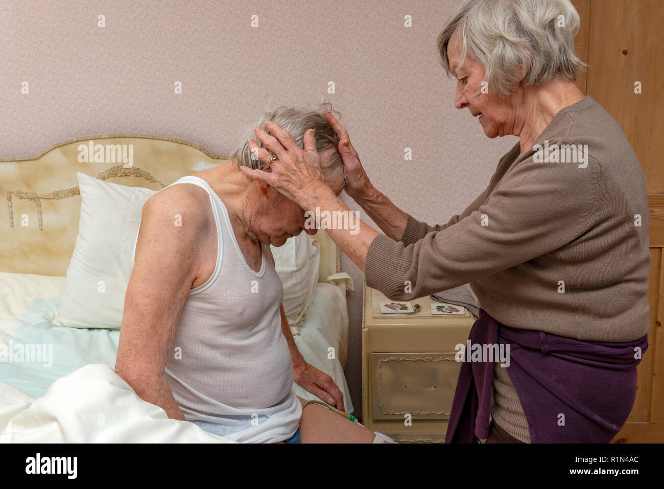 Sister Caring For Her Elderly Brother Stock Image Sister Caring For Her Elderly Brother Stock Image