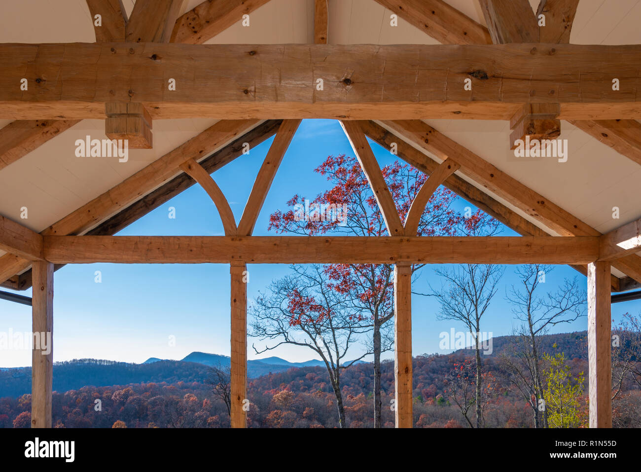 Covered deck view from mountaintop home Western North Carolina mountains. (USA) Stock Photo
