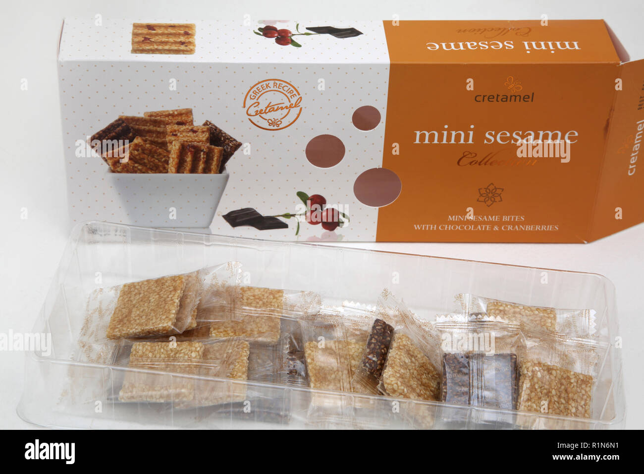 Cretamel Mini Sesame Collection Greek Sweets from Crete Stock Photo - Alamy