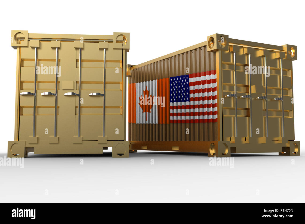 3d rendering of a shipping cargo containers with USA and Canada flag ...