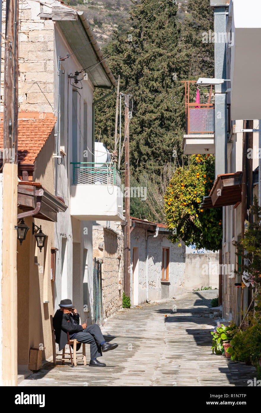 Street scene, Omodos (Troodos Mountains), Limassol District, Republic of Cyprus Stock Photo