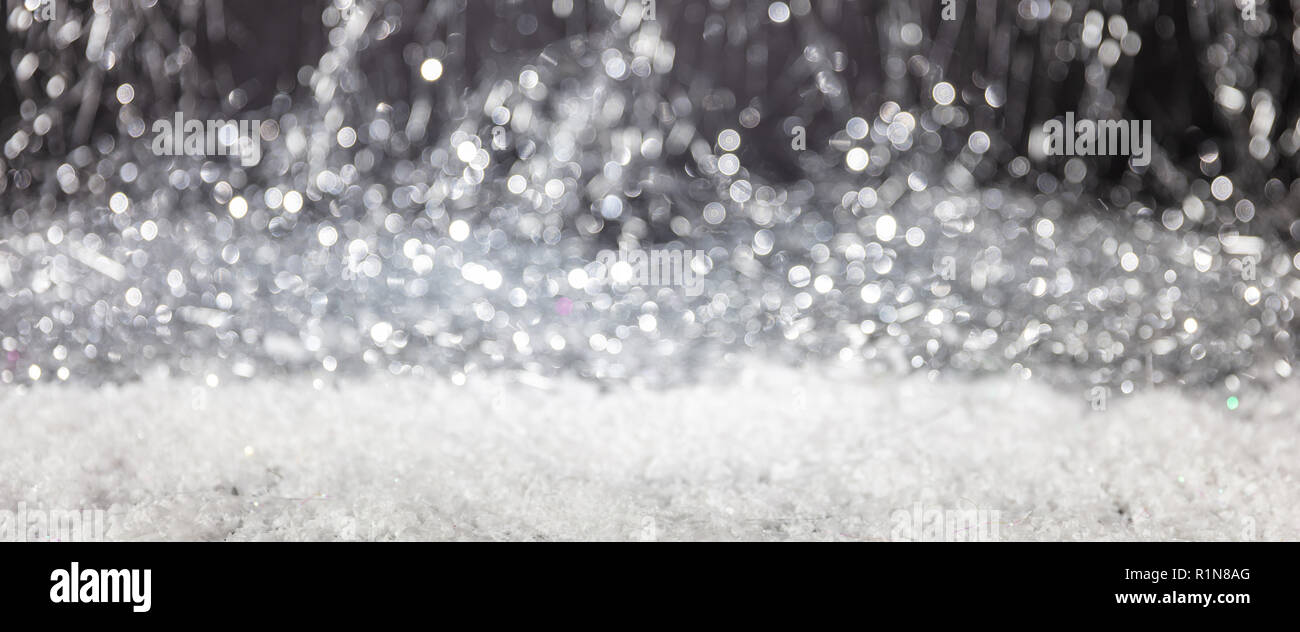 Christmas magic snow in the night, abstract bokeh lights background ...
