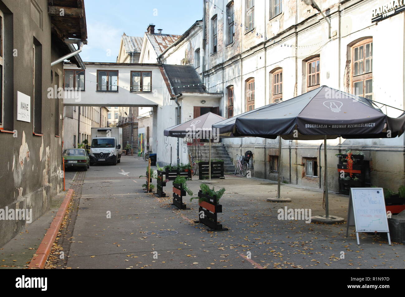 Poland, Cracow – November 07, 2018: Dolnych Mlynow street, old industrial complex in the city center. Tobacco factory founded by the Austrians in 1876 Stock Photo