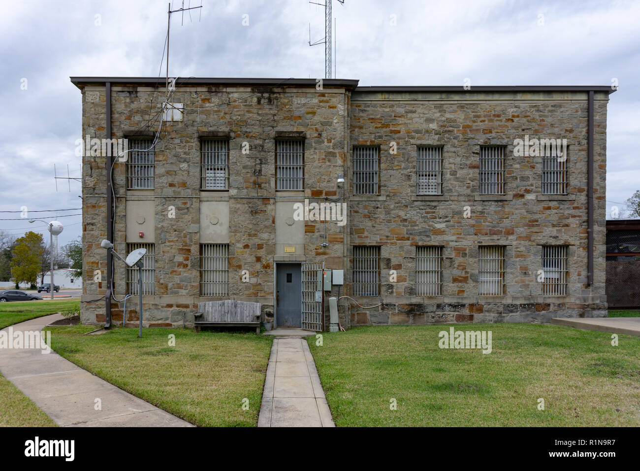 Historic 1938 Trinity County Jail in Groveton Texas Stock Photo