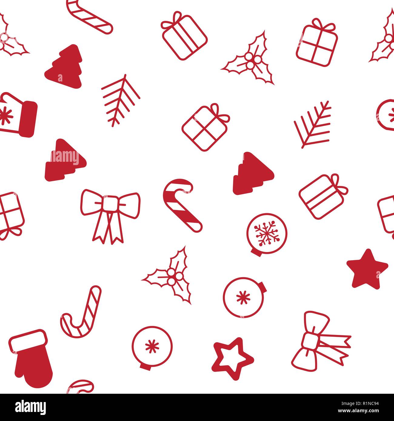 Seamless Christmas pattern. Christmas pattern with decorative snowflakes, gift box, christmas tree, star, christmas balls on white background Stock Vector