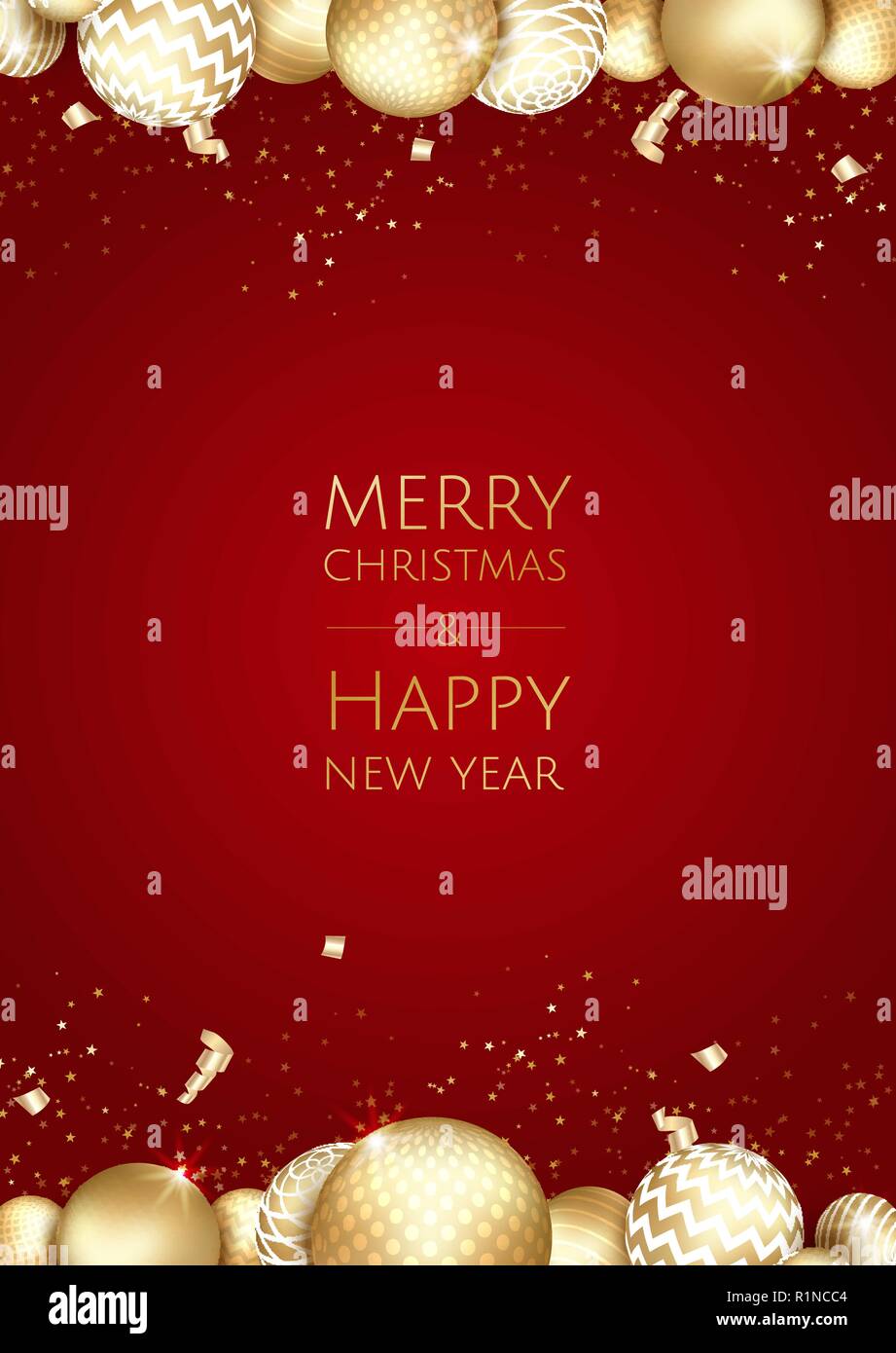 Christmas and New Year background with Gold balls. Xmas card. Vector ...