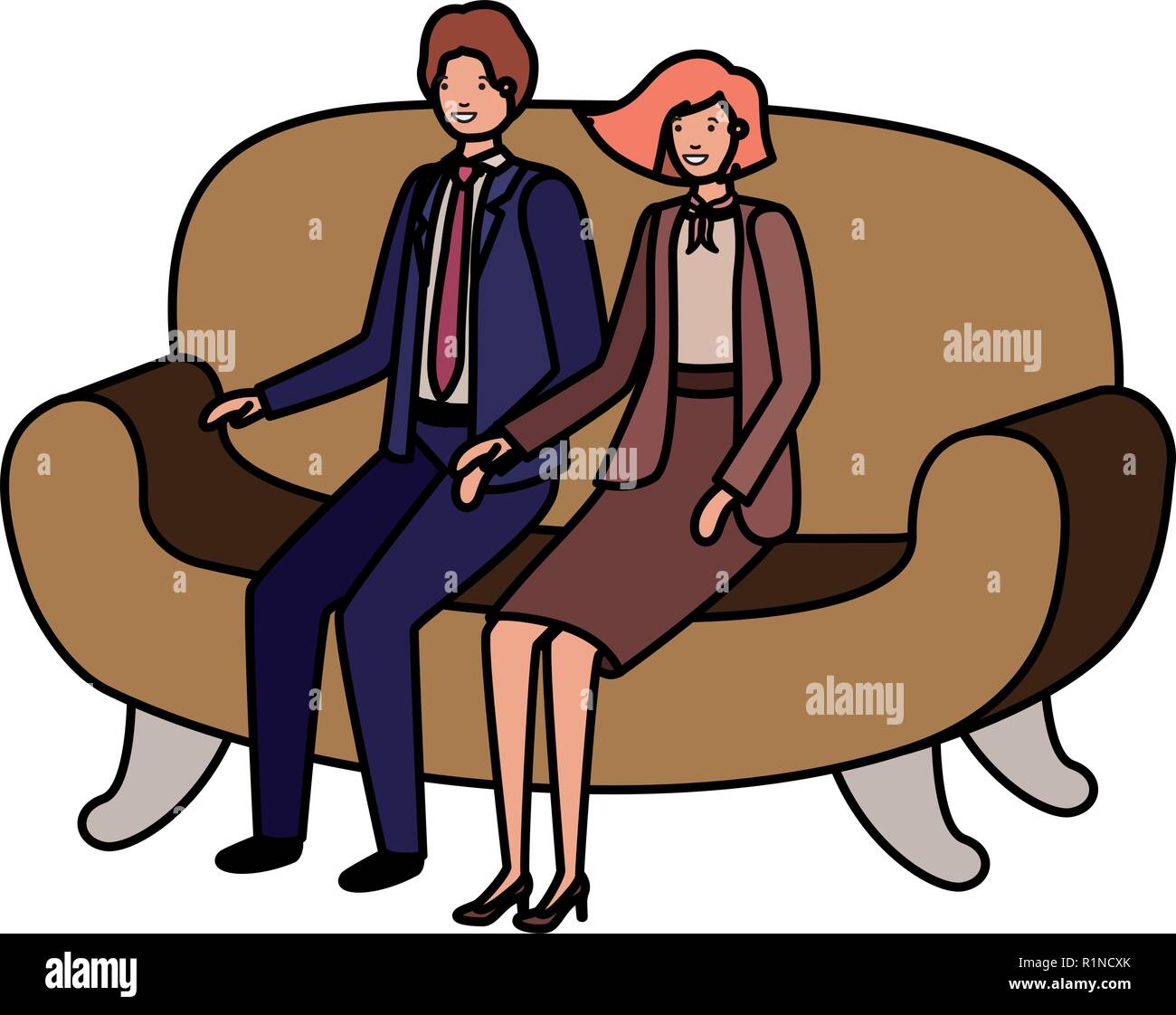 business couple sitting in sofa avatar character Stock Vector Image ...