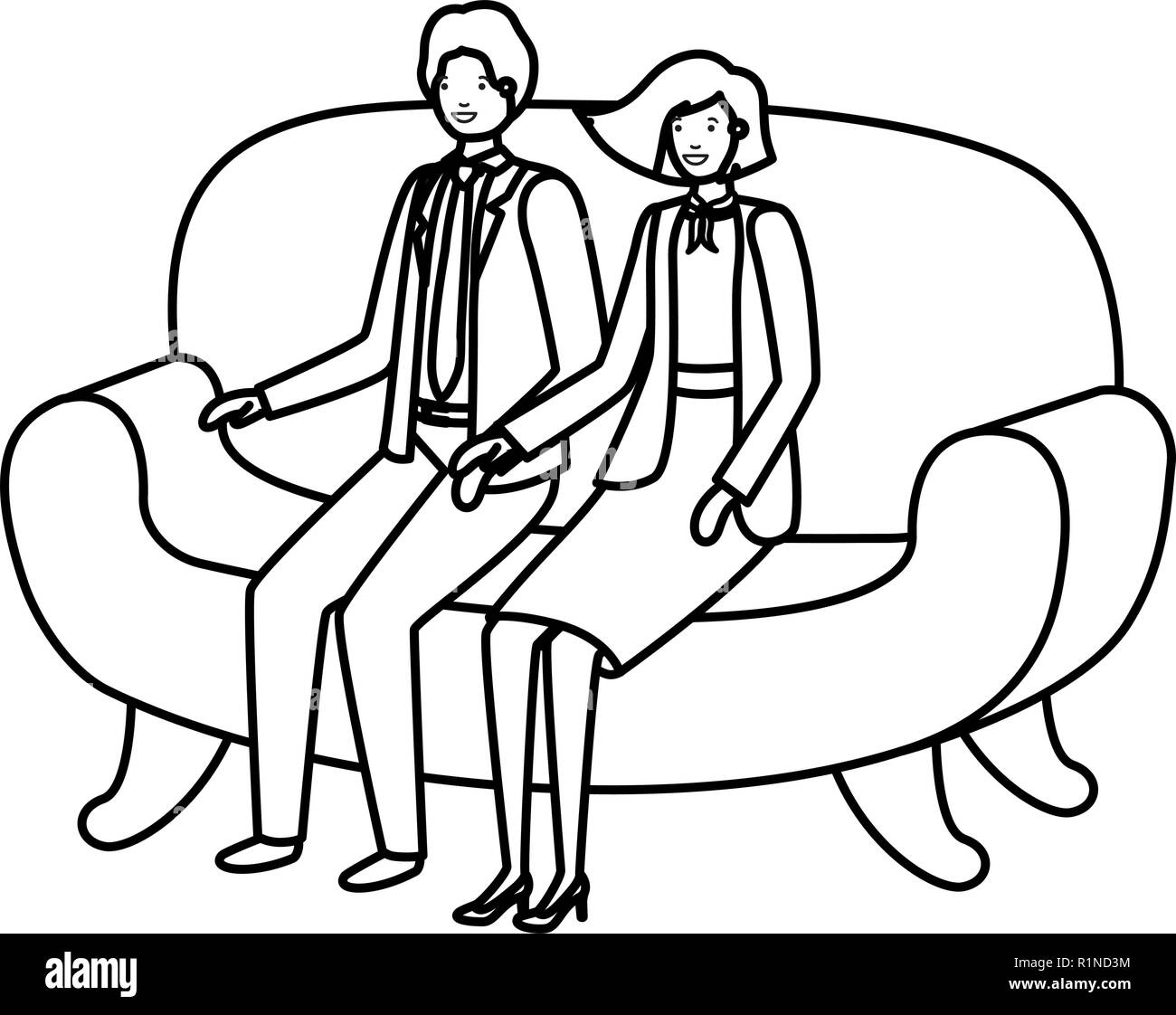 business couple sitting in sofa avatar character Stock Vector Image ...