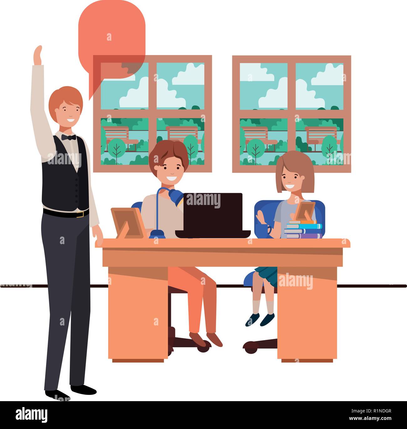 Teacher In The Classroom With Student And Speech Bubble Stock