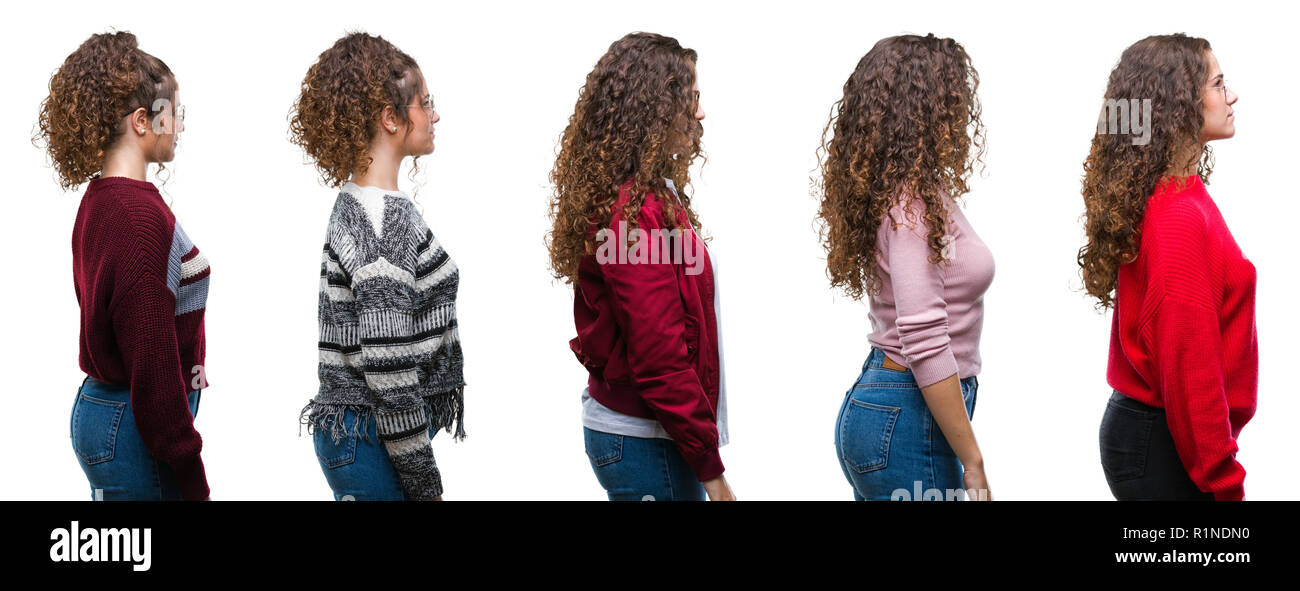 Collage Of Young Brunette Curly Hair Girl Over Isolated Background