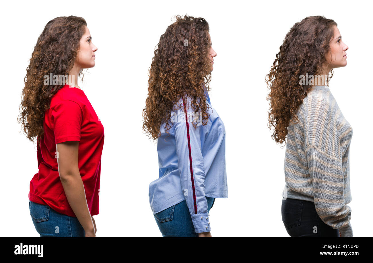 Collage Of Young Brunette Curly Hair Girl Over Isolated Background