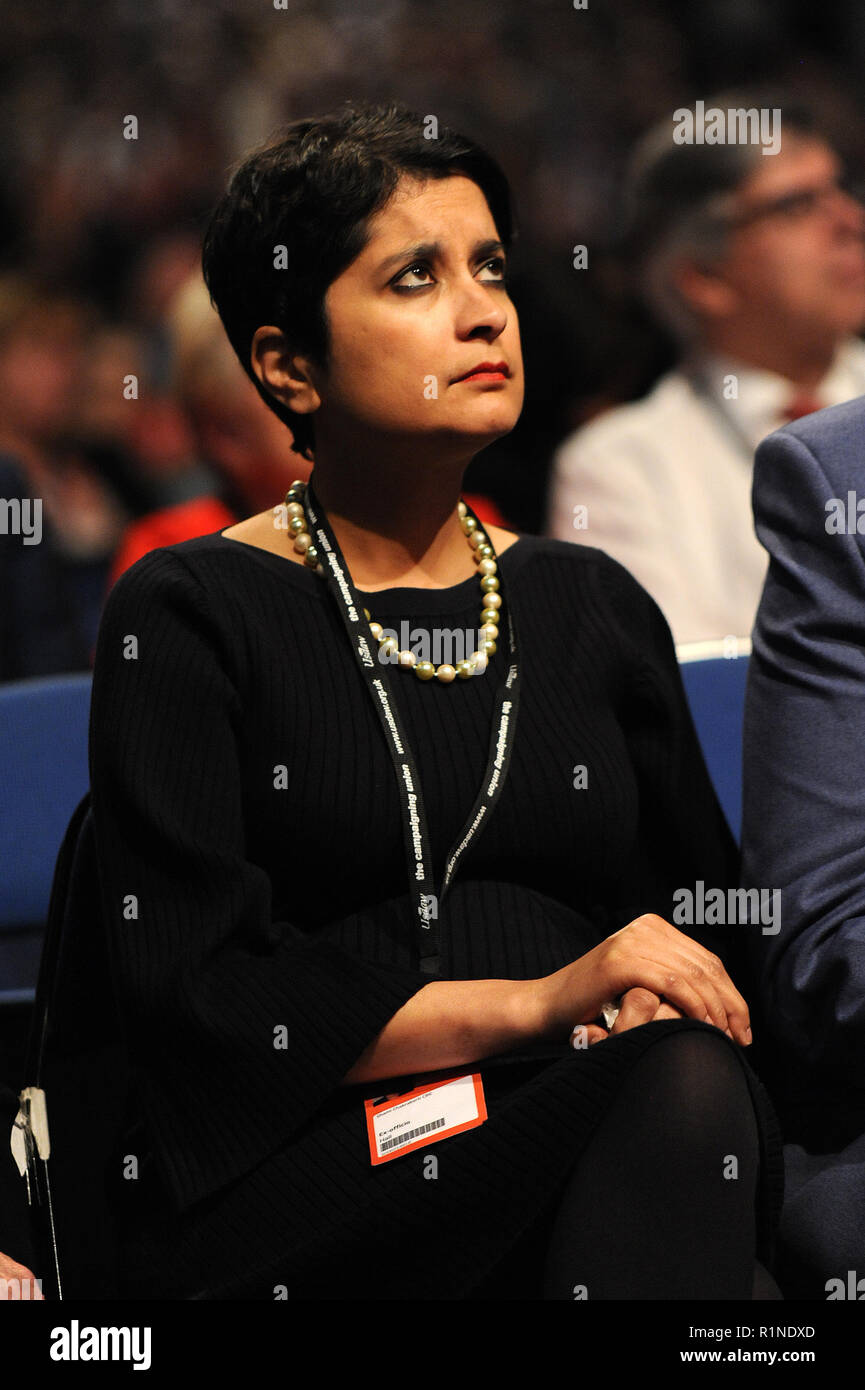 Liverpool, England. 24th September, 2018.  Shami Chakrabarti, Labour's Shadow Attorney General, waiting to hear John McDonnell MP, Shadow Chancellor,  Stock Photo