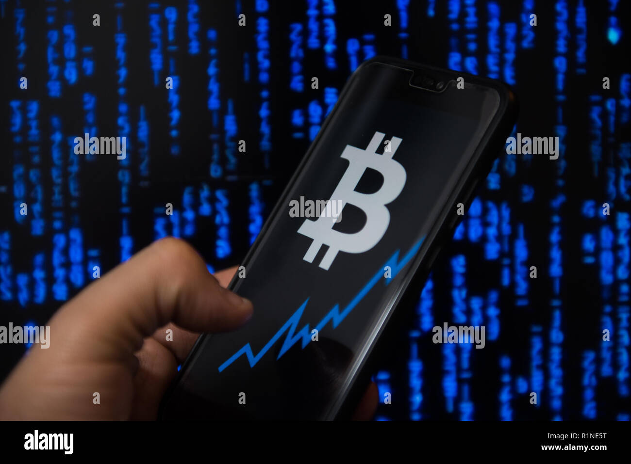 Bitcoin logo is seen on an android mobile phone Stock Photo - Alamy