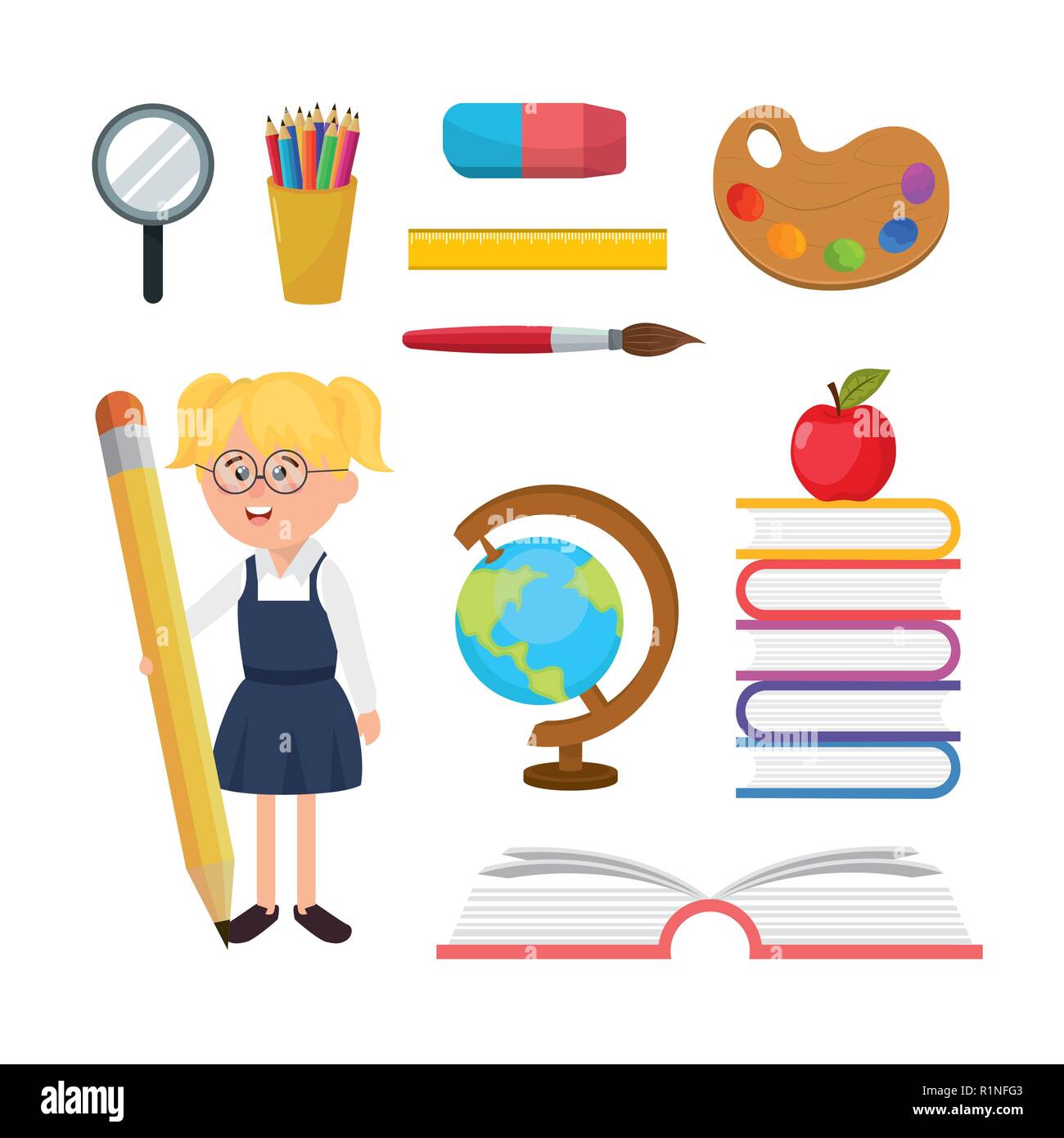 set girl student with education school utensils Stock Vector Image