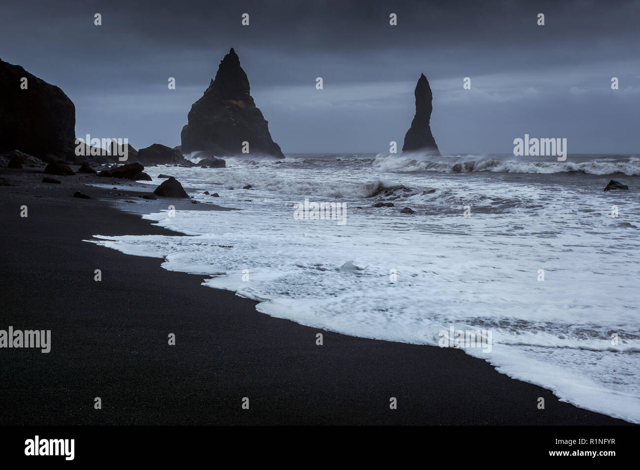 Vik and Basalt Columns, Black Sand Beach in Iceland Stock Photo - Alamy