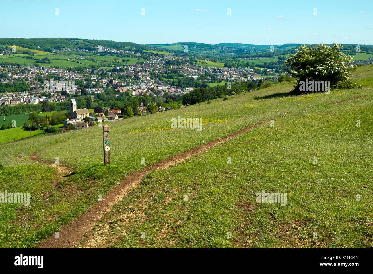 Extensive views over the Stroud Valleys from The Cotswold Way long