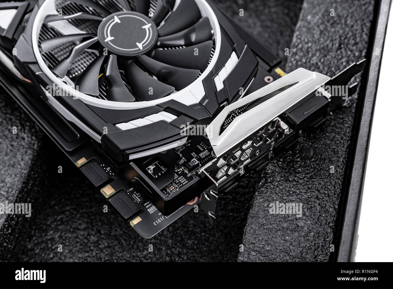 Computer gaming powerful graphic card close-up. Stock Photo