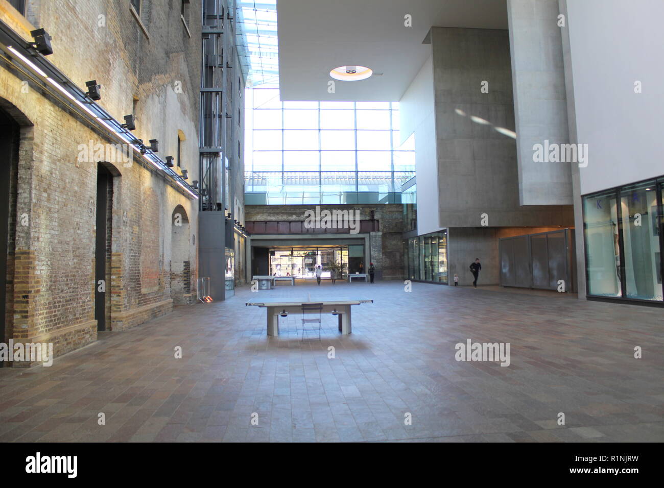 Table tennis table, metal in vast space at Granary Square, Kings Cross
