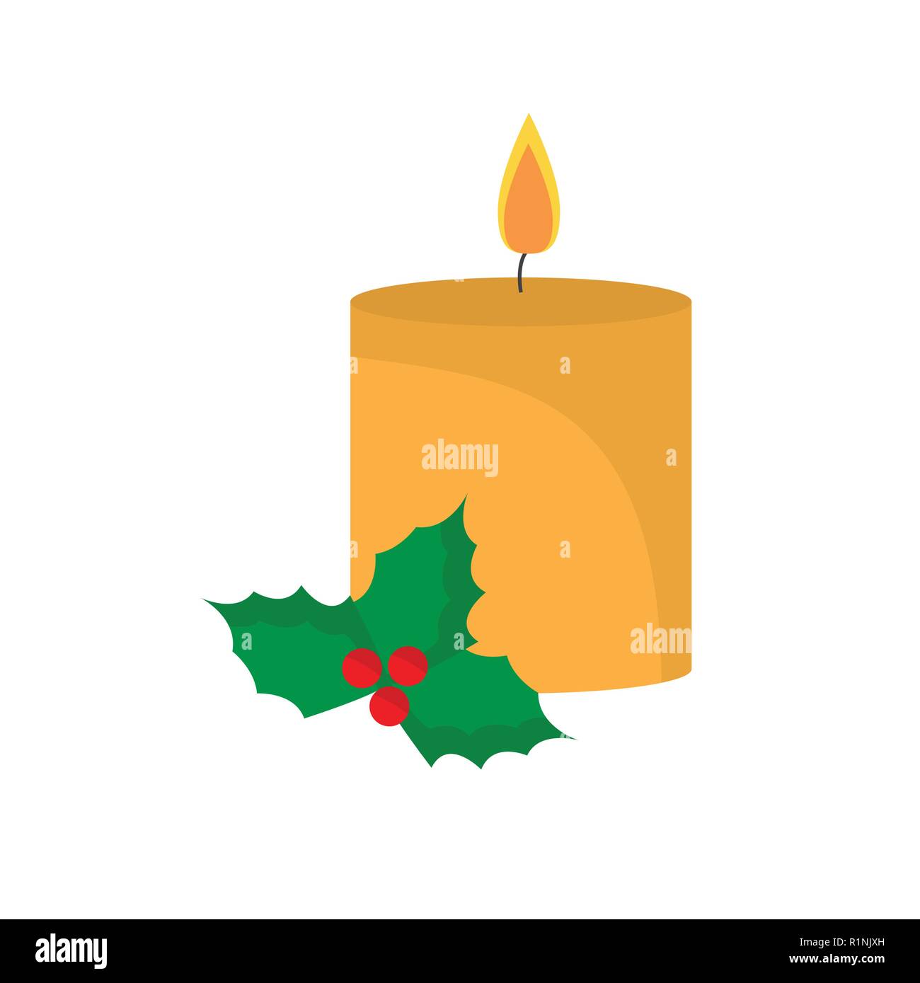 Christmas candle with holly flat on white background Stock Vector Image ...