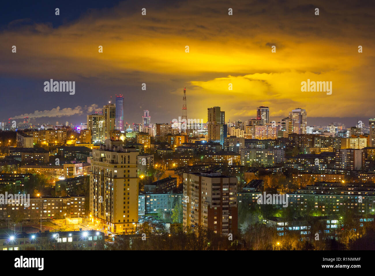 night scene of Yekaterinburg, Russia Stock Photo