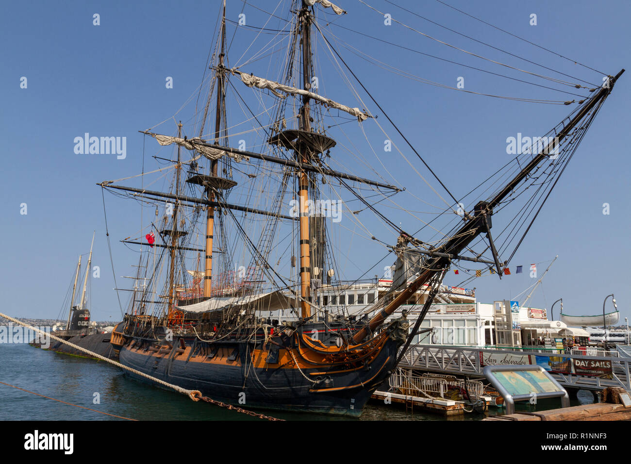 The "HMS" Surprise replica tall ship on the waterfront, San Diego Bay, San  Diego, California, United States Stock Photo - Alamy