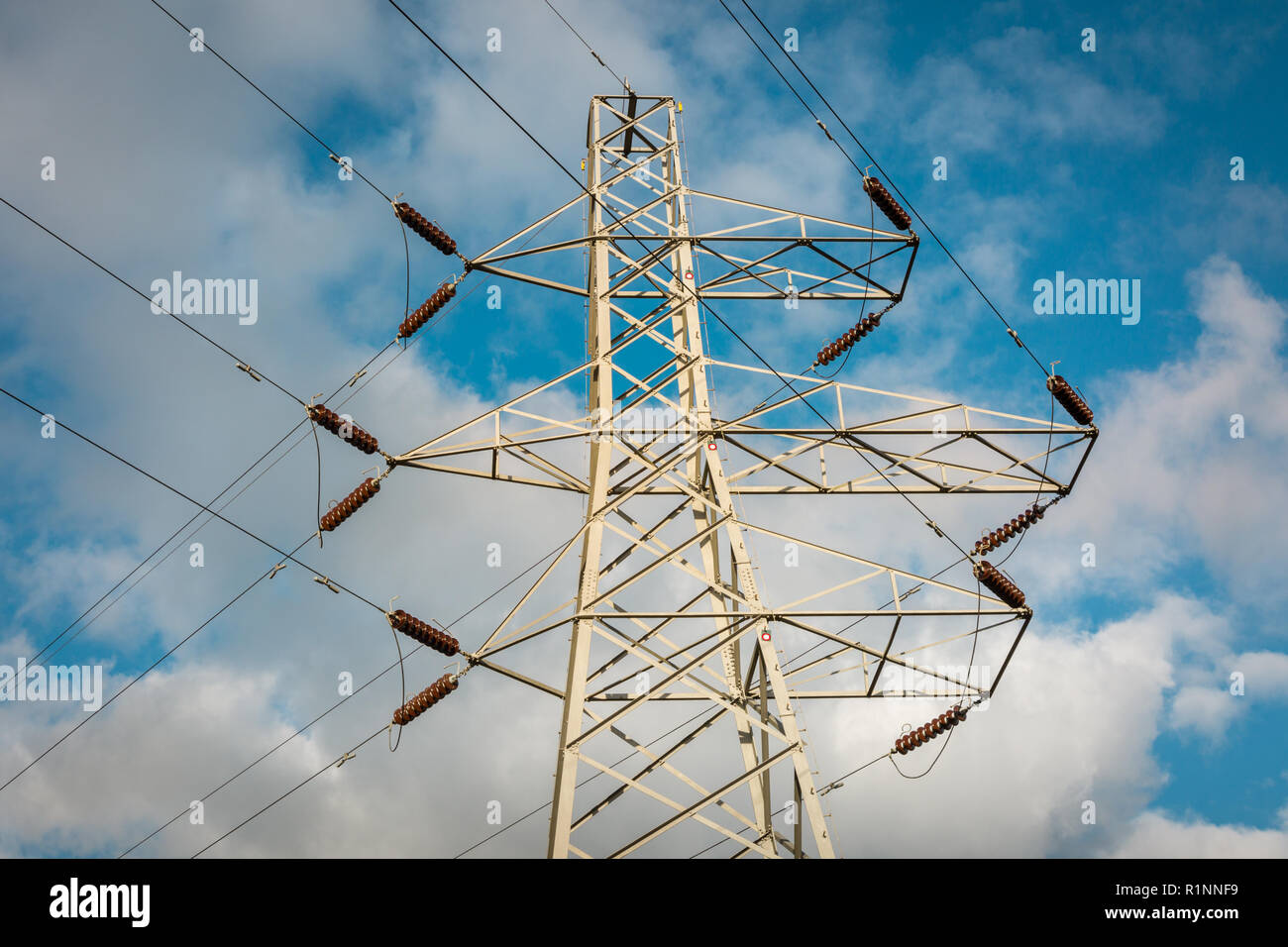 British electricity pylon with sky , UK Stock Photo