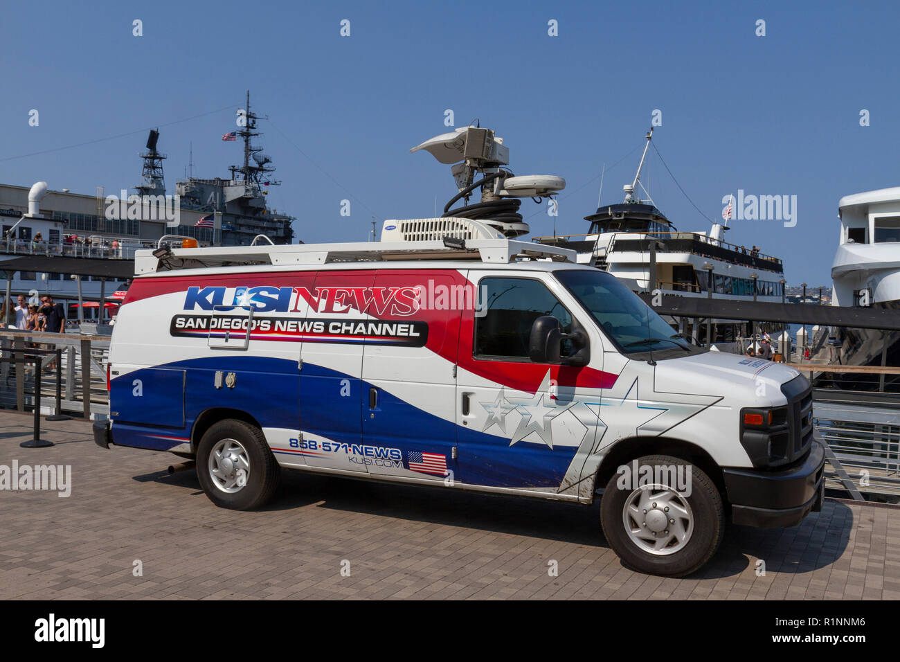 A KUSI News van (San Diego's News Channel) parked on the waterfront