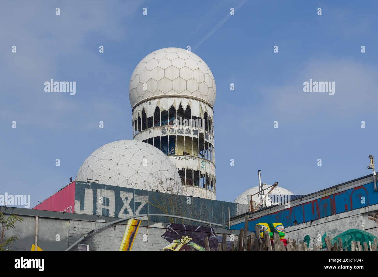 Berlin, Germany - View of the impressive remains of the U.S. listening station of the cold war times on the s.c. Teufelesberg (Devil's Mountain) Stock Photo