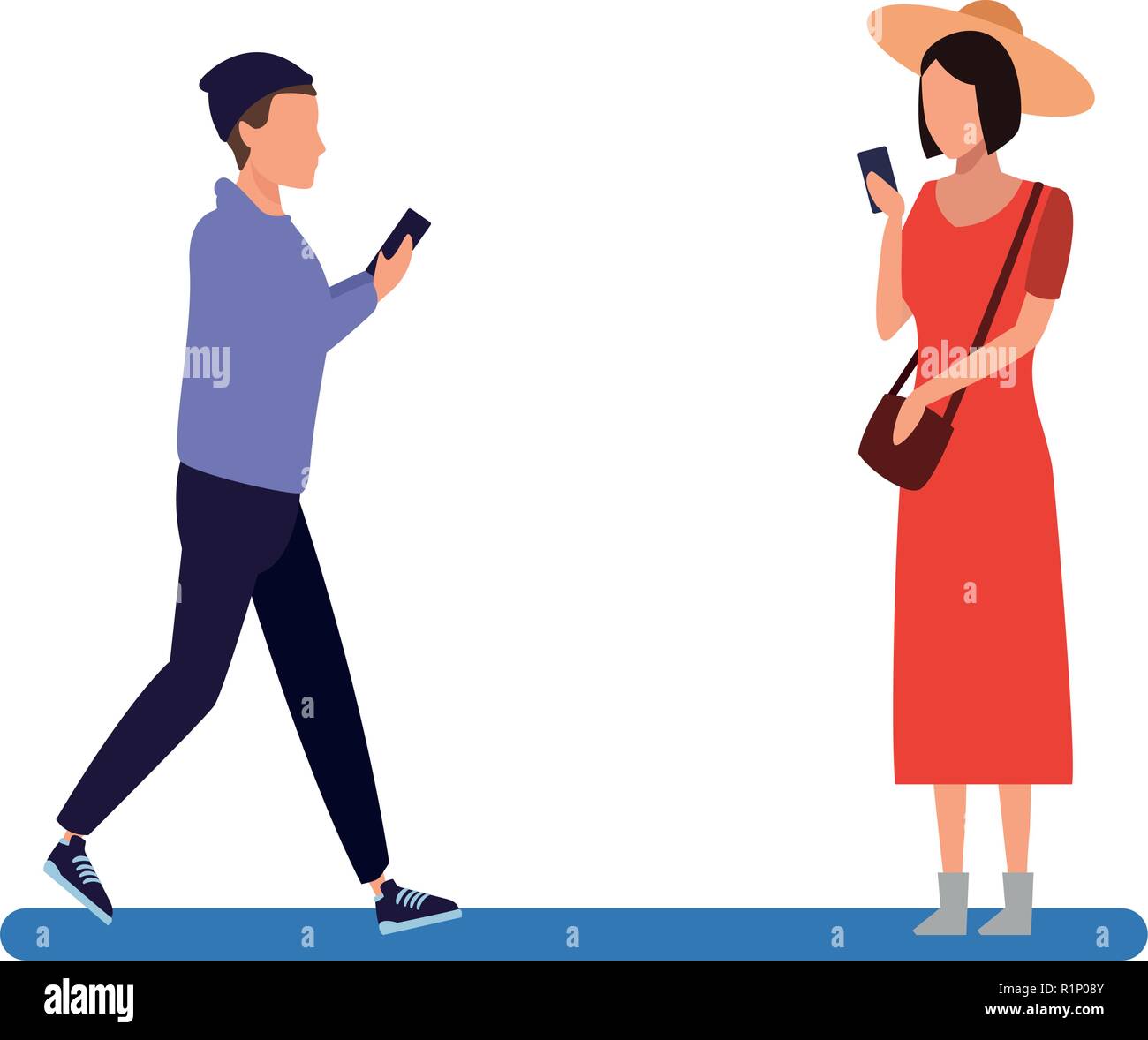People walking and using smartphones vector illustration graphic design ...