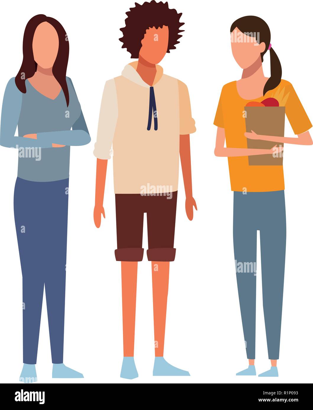 Young women and man friends cartoon vector illustration graphic design ...