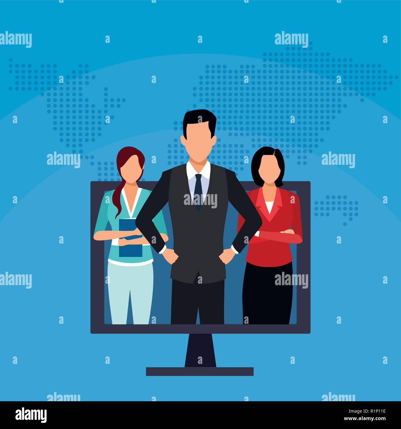 Business teamwork on computer screen vector illustration graphic design ...
