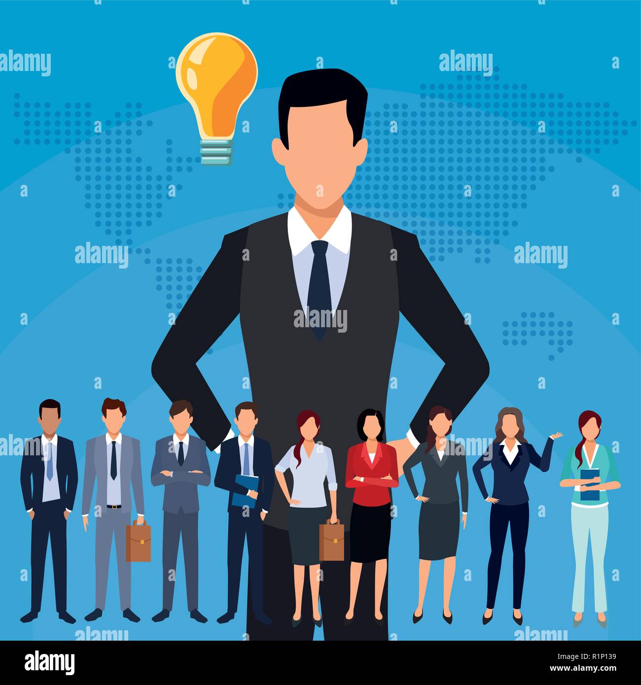 Businessman with big idea and business teamwork vector illustration ...
