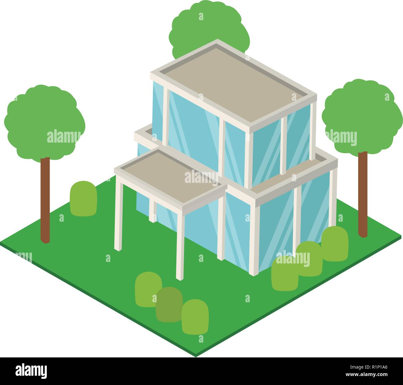 House with nature garden isometric concept vector illustration graphic ...