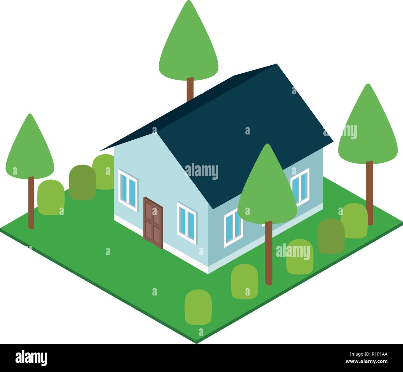House with nature garden isometric concept vector illustration graphic ...