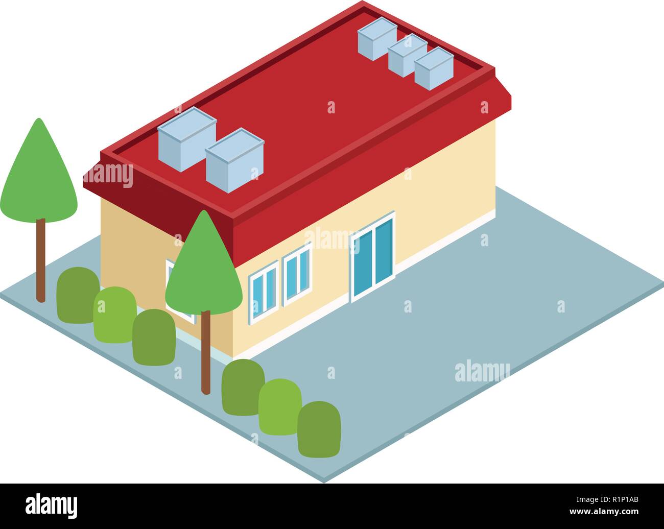 House with nature garden isometric concept vector illustration graphic ...