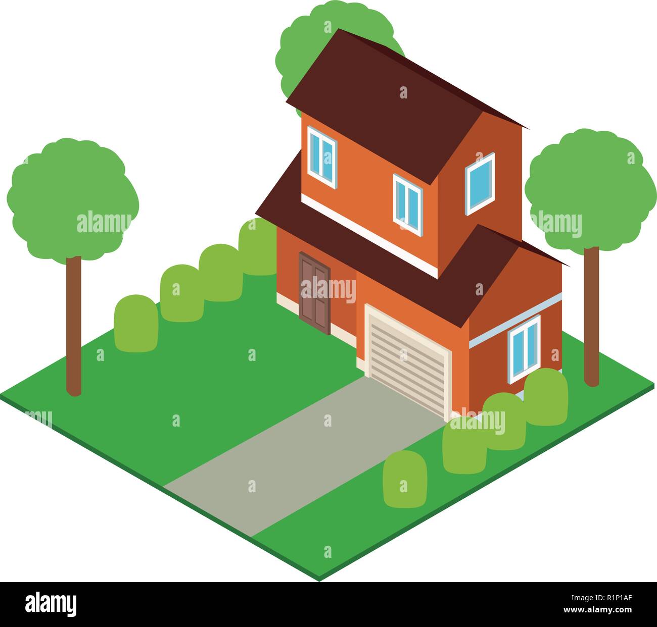 House with nature garden isometric concept vector illustration graphic ...