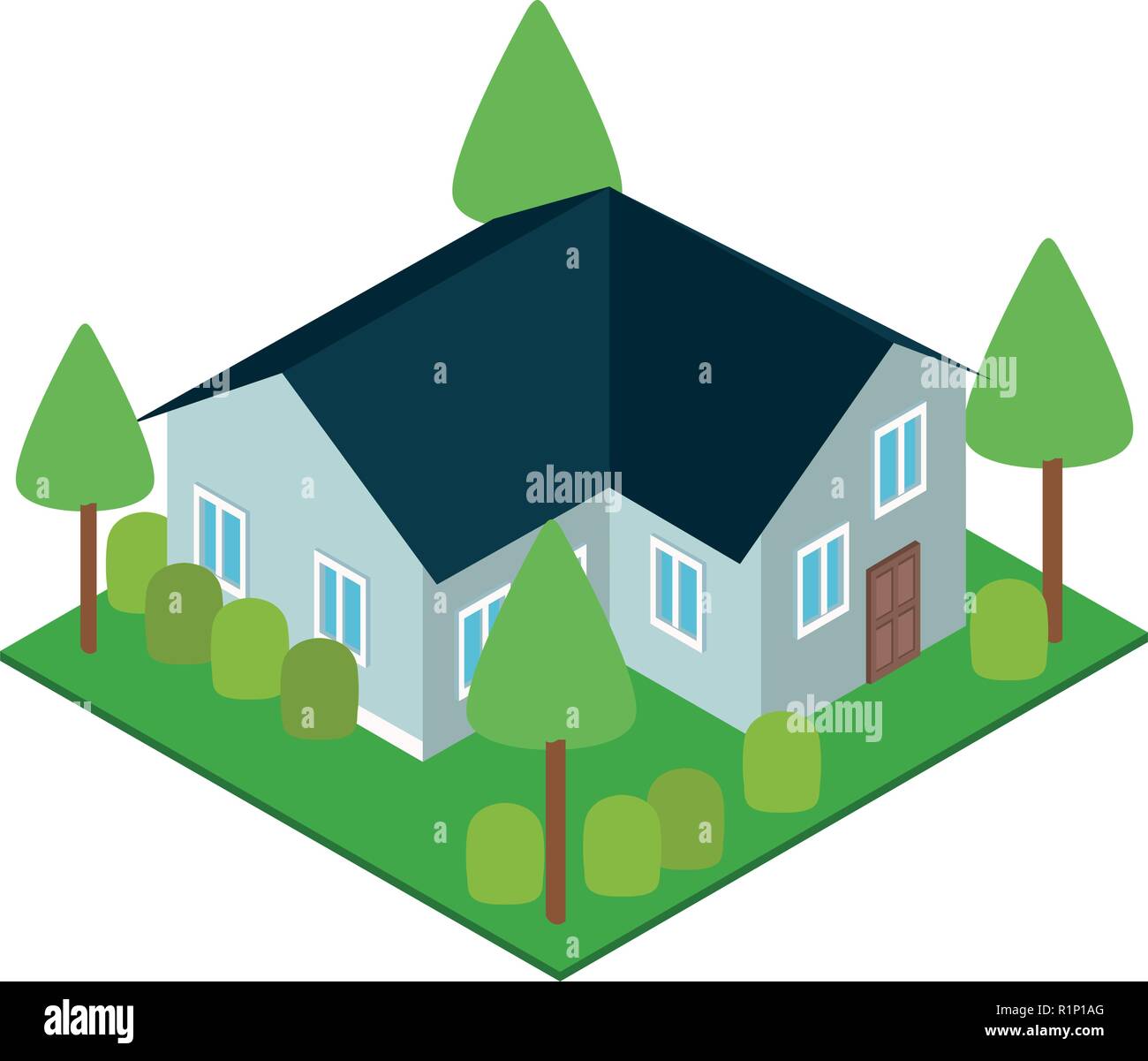 House with nature garden isometric concept vector illustration graphic ...