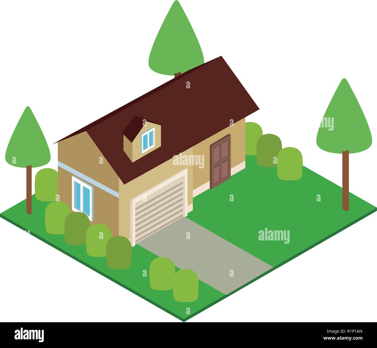House with nature garden isometric concept vector illustration graphic ...