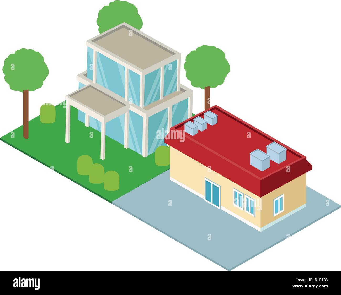 Residential houses on nature isometric concept vector illustration ...