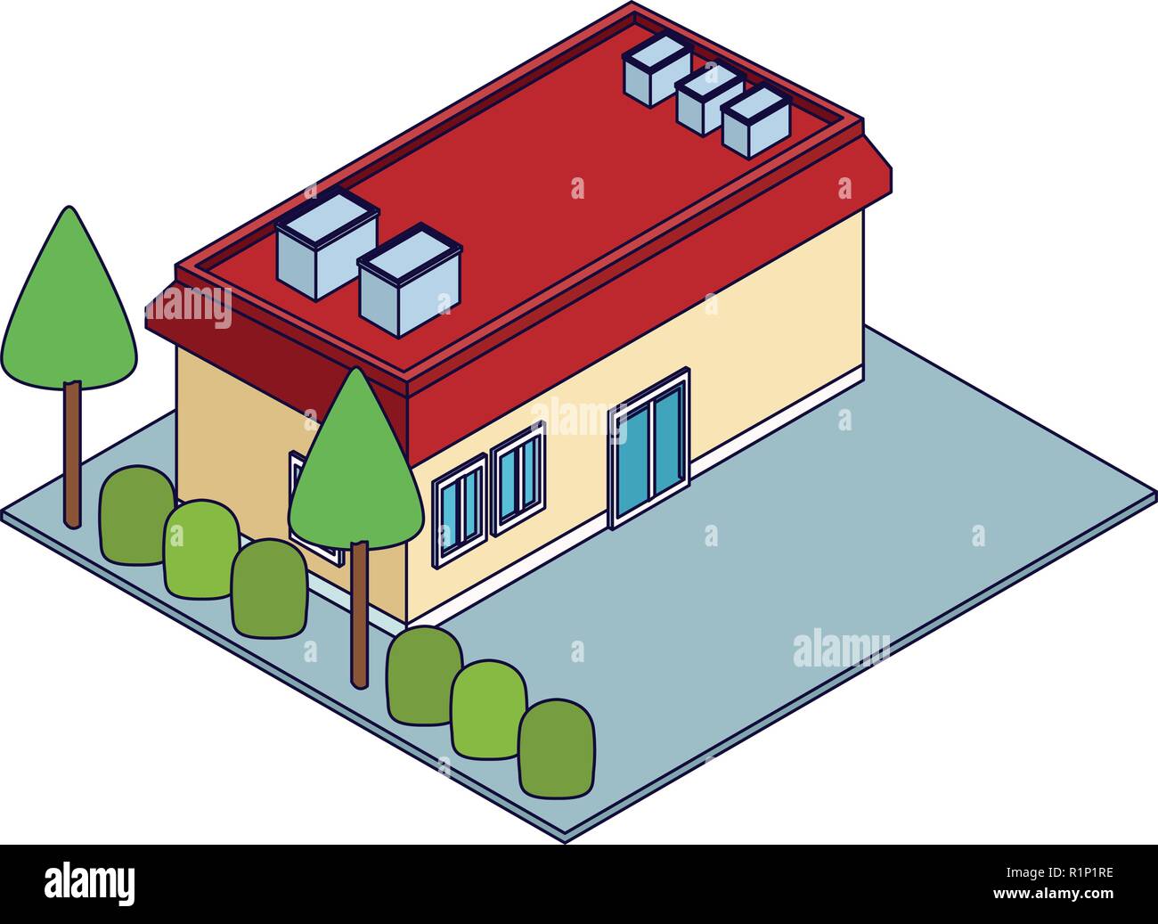 House with nature garden isometric concept vector illustration graphic ...
